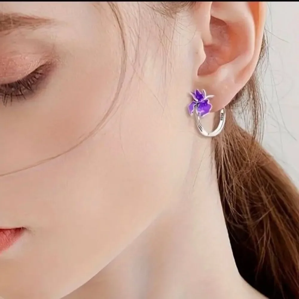 Earrings Sterling Silver 925 with purple flower design